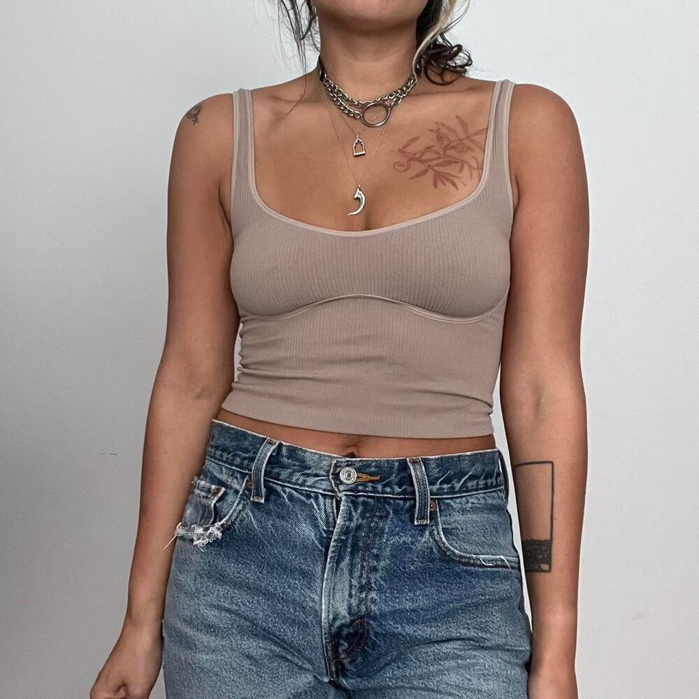 Beige scoop neck tank top